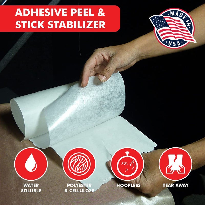 Superpunch White Adhesive Peel & Stick Tear Away Stabilizer for Embroidery - 8-inch x 25-Yard Roll, SuperStable Machine Embroidery Stabilizers Backing 2.0 oz for Hoop Less Embroidery, Made in USA - Image 3